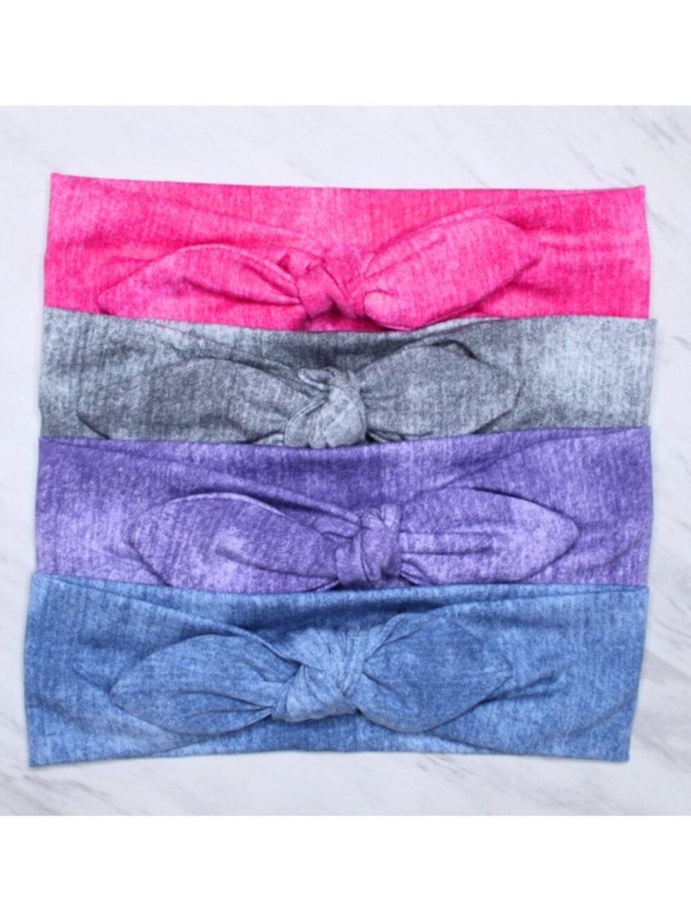 Faux Denim Bow Tie Stretch Headbands, 4 Pack